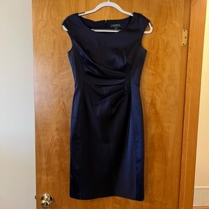 Lauren Ralph Lauren Sapphire Navy Cinched Waist Sheath Dress Cocktail Party Sz 4